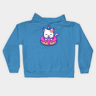 Cute Unicorn Cat With Doughnut Cartoon Kids Hoodie